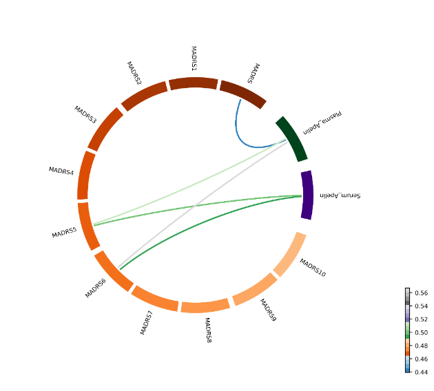A circular chart with different colored lines and words